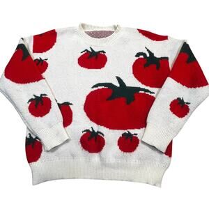 Women’s M Tomato Knit Sweater Medium Cottagecore Fun Novelty Knit Gardening